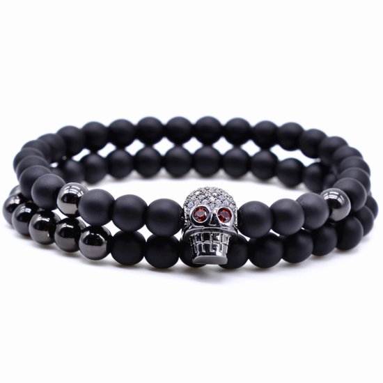 Bracelet de perles Memphis Agate Skull Black