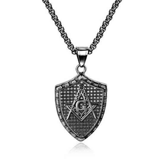 Mendes kettinghanger Edelstaal Vrijmetselaar Schild Zwart
