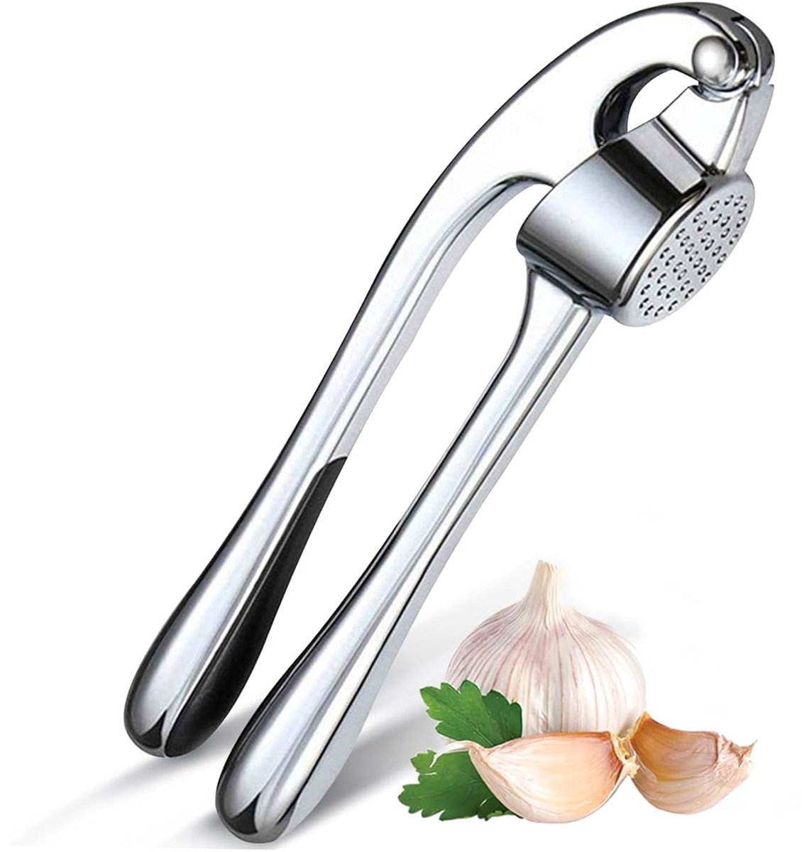 Ynkkvre - Premium Knoflookpers Set - Roestvrij - Vaatwasmachinebestendig - Professionele Knoflooktang - Eenvoudig Knijpen - Zilver