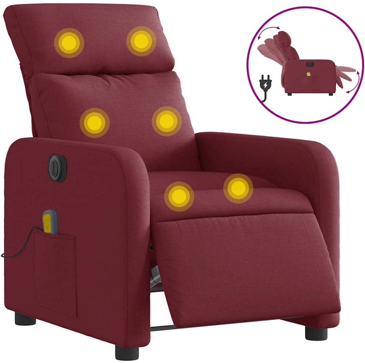 vidaXL Massagestoel - elektrisch - verstelbaar - stof - wijnrood