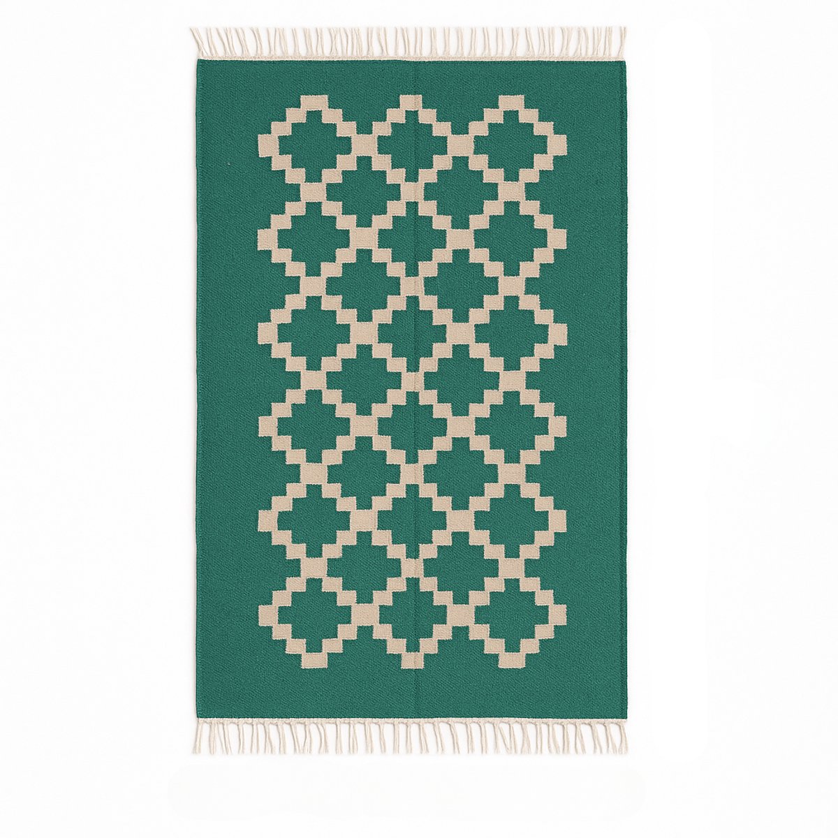 Kelima – Handgemaakt Kelim Vloerkleed – Wol – 90 x 160 cm – Senon Groen diamantmotief