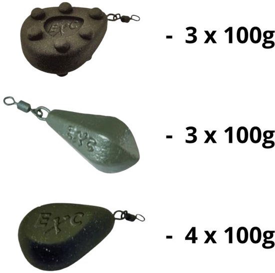 FC's Vislood assorti '100g' - 10 stuks - 4 Flat Pear, 3 Grip & 3 Distance Lead - Wartellood - 10 x 100g - Karper Lood - Werplood van FC's — afbeelding 2