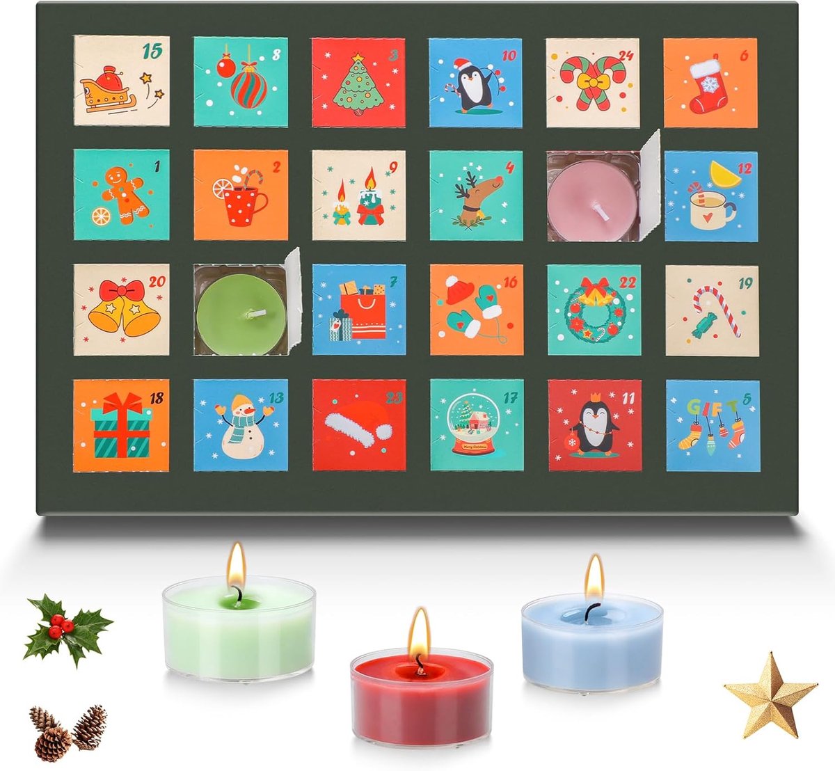 Solacis Adventskalender met diverse cadeautjes en Polly Pocket figuurtjes.