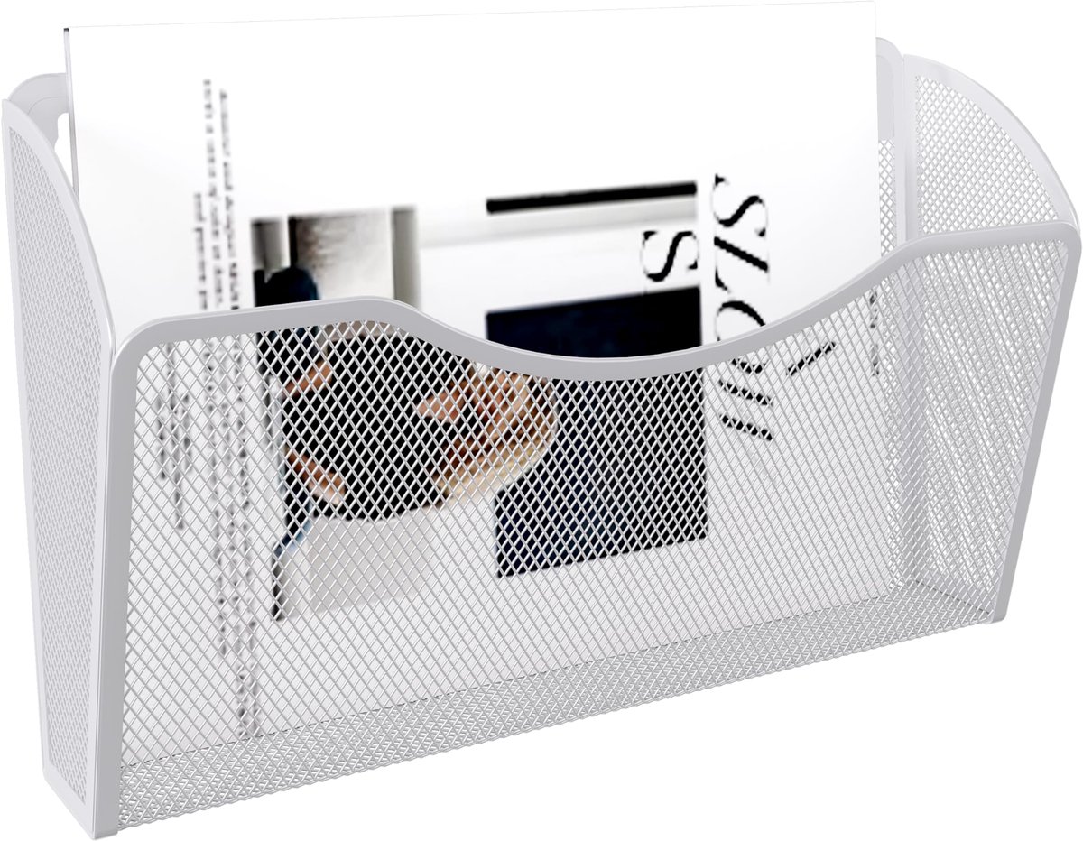 Ibenzoa® Wandorganizer voor documenten en tijdschriften in wit metaal voor thuis en kantoor