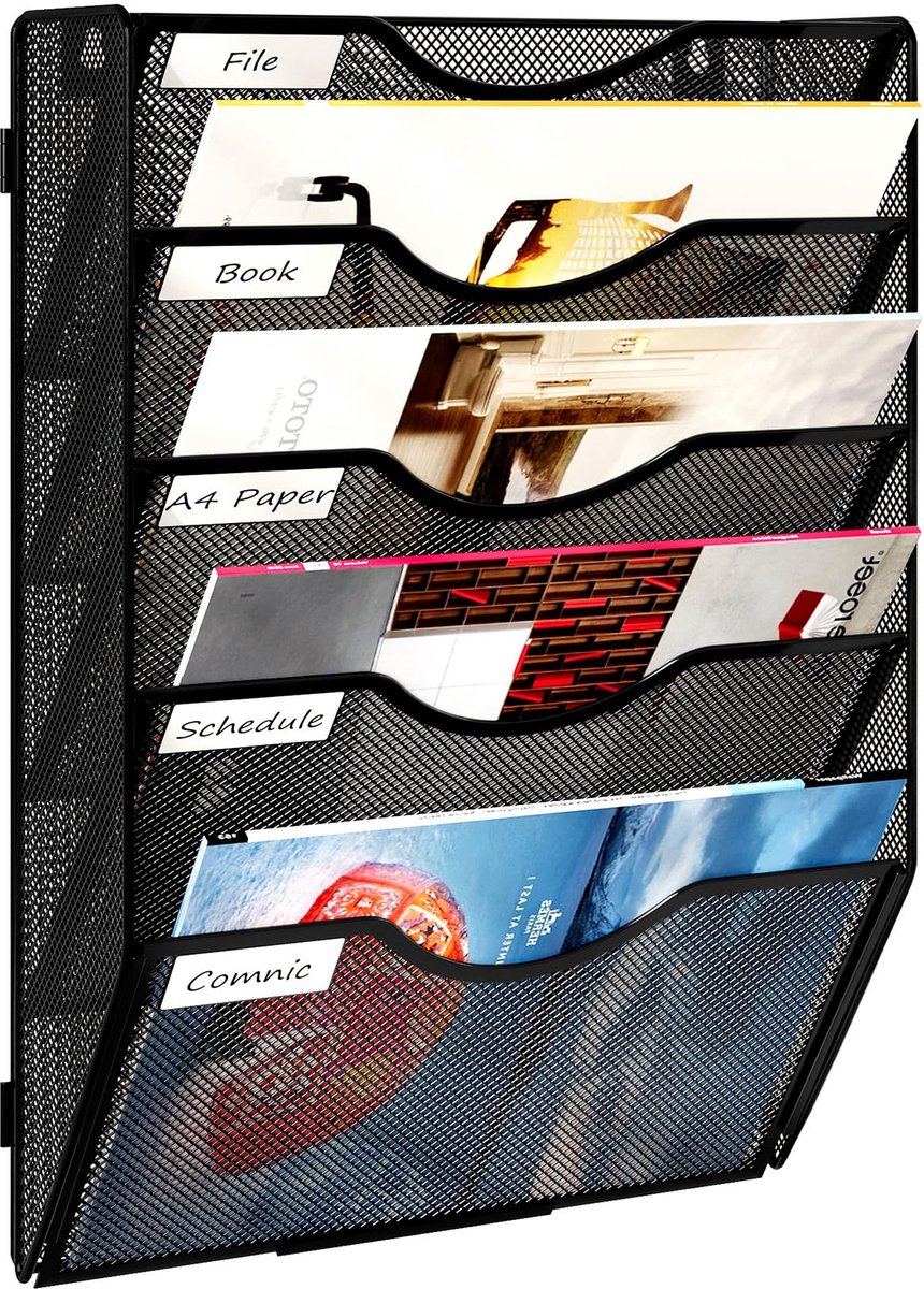 Ibenzoa® Wandgemonteerde tijdschriftenhouder met vijf vakken voor thuis en kantoor