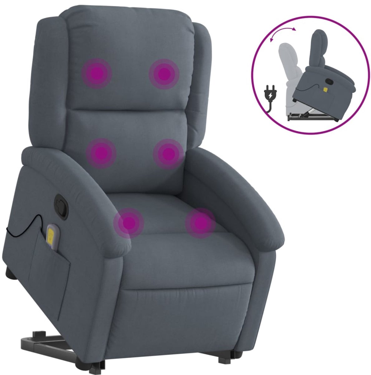 vidaXL Sta-op-massagestoel - verstelbaar - fluweel - donkergrijs