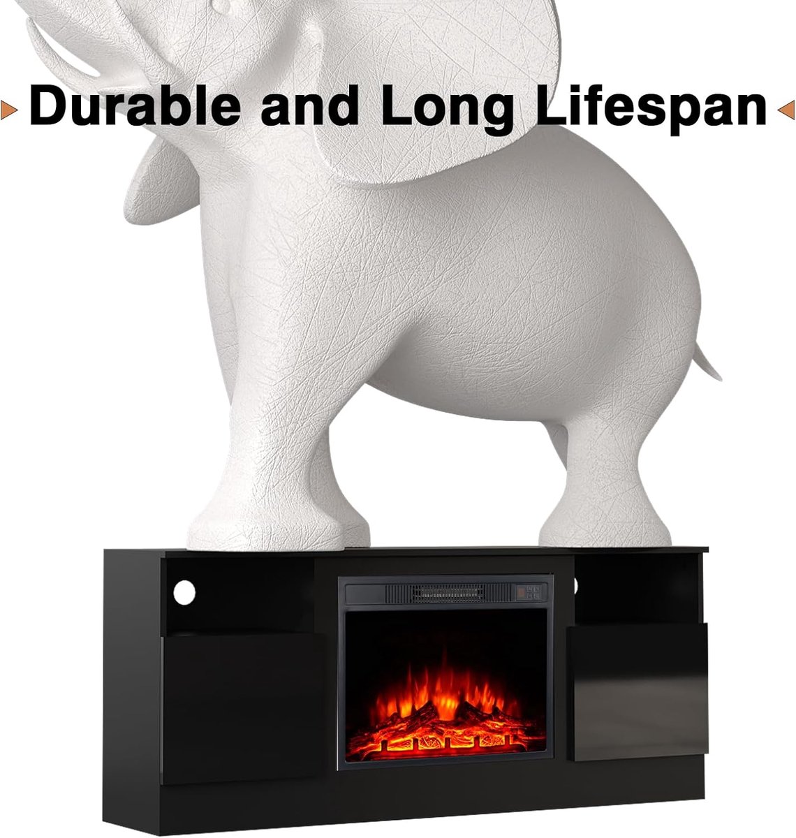 Elektrische Open Haard met TV-Standaard 147,3 cm – 58,8 cm Haard – Modern Entertainmentcentrum met LED-vlam, Timer, Vlameffect en Glazen Front – Zwart – Medahomestore