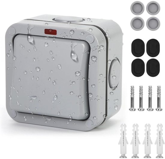 EXCITAT Weerbestendige buitenschakelaar - 20A IP66 - Algemeen waterdicht - Met aparte schakelaar en indicator - Grijs - Geschikt voor buitentuinen en balkons