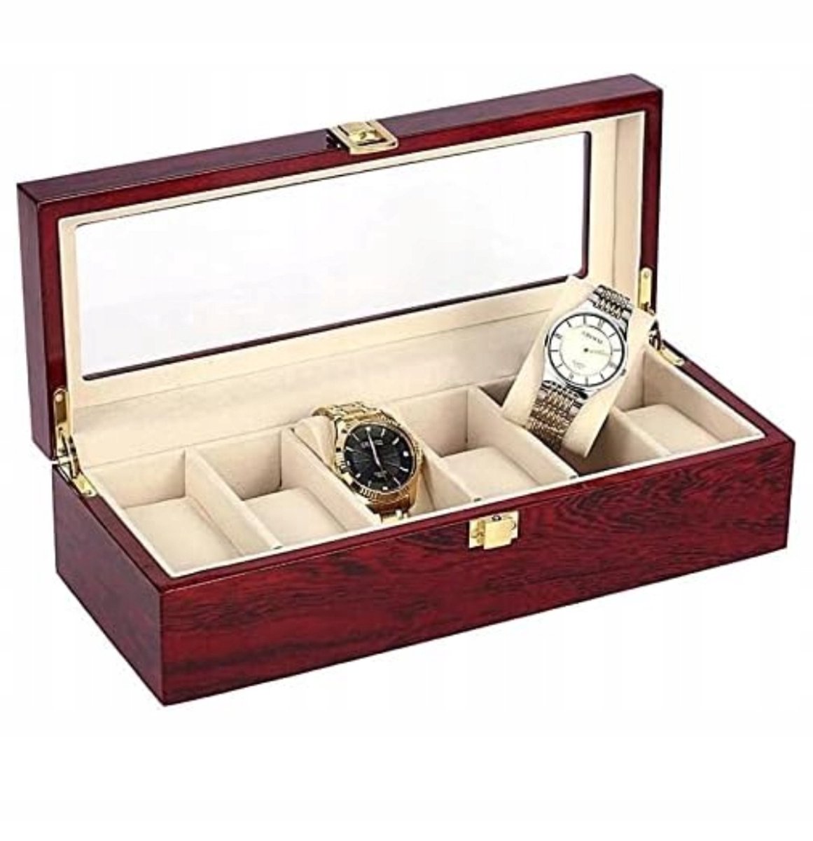 Dikom Premium houten horlogebox-organizer met 6 vakken