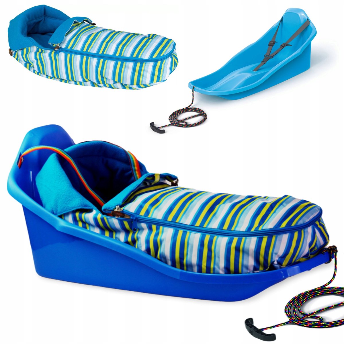 Sleeën TOPO met rugleuning en slaapzak - Blauw