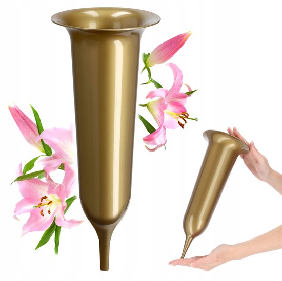 greemotion Grafvaas groen, steekvaas 0,8 l, vaas voor graf 31 cm, grafdecoratie kunststof, bloemenvaas voor graf, rouwsieraden, bloemenvaas, robuuste begraafplaatsvaas, weerbestendige grafversiering