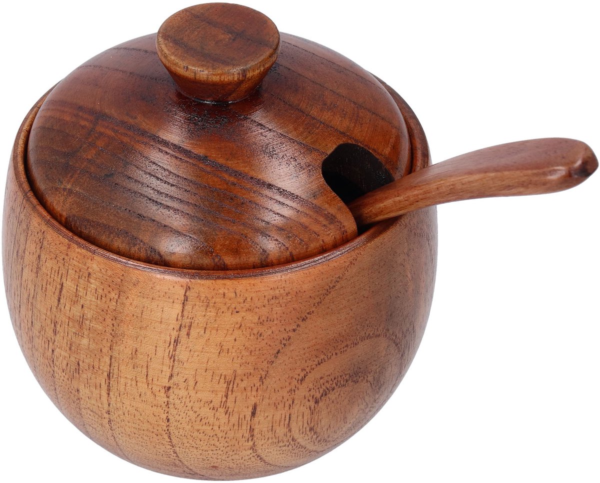longziming -Houten kruidenpot met deksel – Natuurlijke bewaardoos voor zout, suiker, thee en koffie – Duurzame keukenopslag met handig draaideksel – Perfect voor kruiden en specerijen