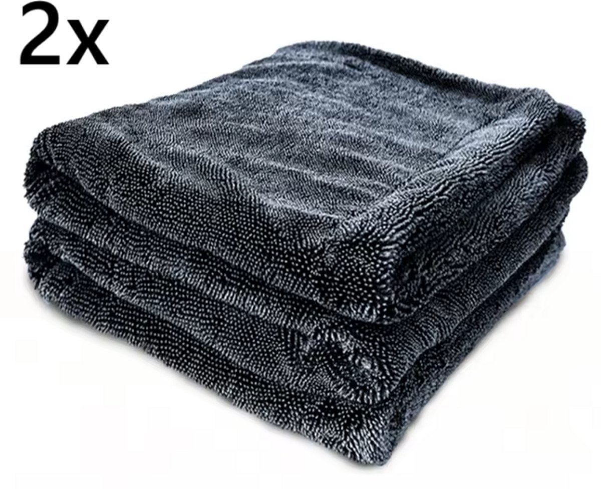 TLVX 2 stuks Auto Droogdoek 60x90cm Groot – Microvezel doek 1000GSM – Super Zacht – Zeer Absorberend – Droogt uw auto gemakkelijk en snel na het auto wassen – Streeploos resultaat – Voorkom Kalk druppels – Wasbaar