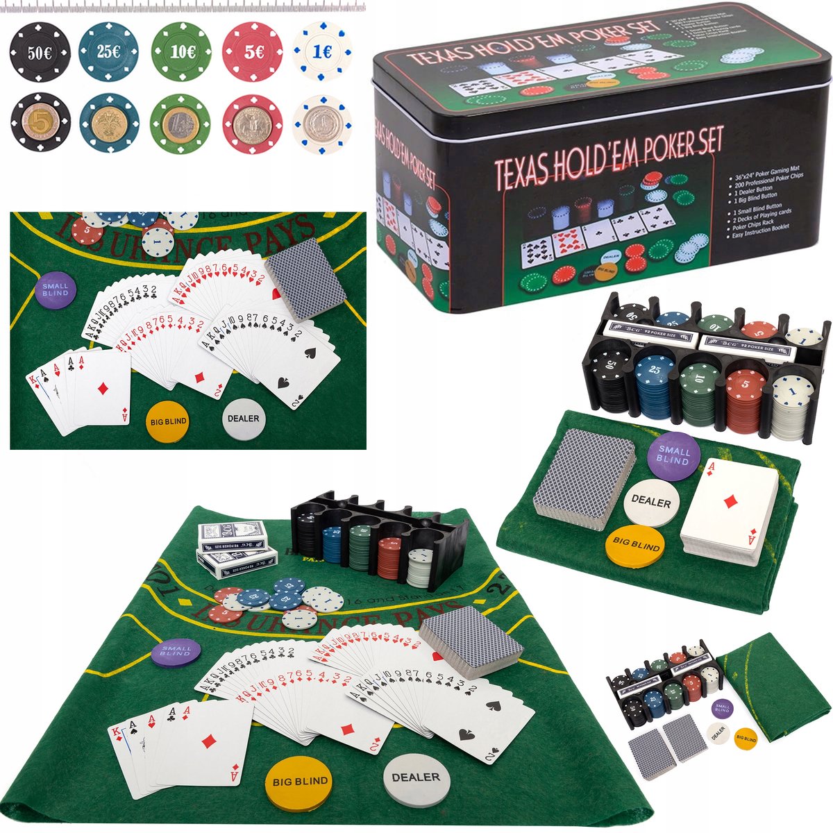 Poker Set 200 Chips, Kaarten & Speelmat