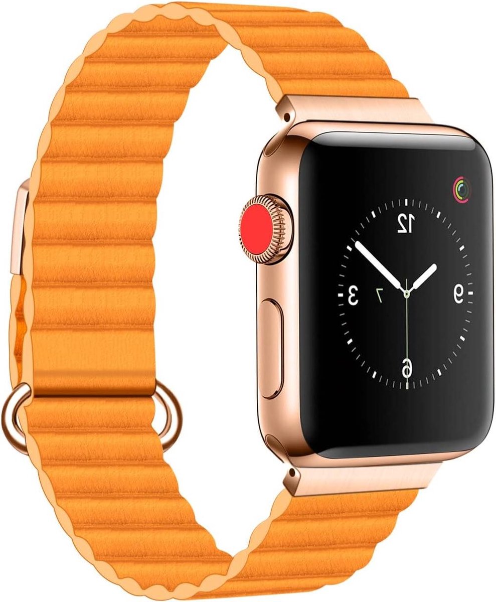 Echt lederen armband met magneet metalen lus gesp voor Apple Watch-serie, uniseks, verschillende maten.