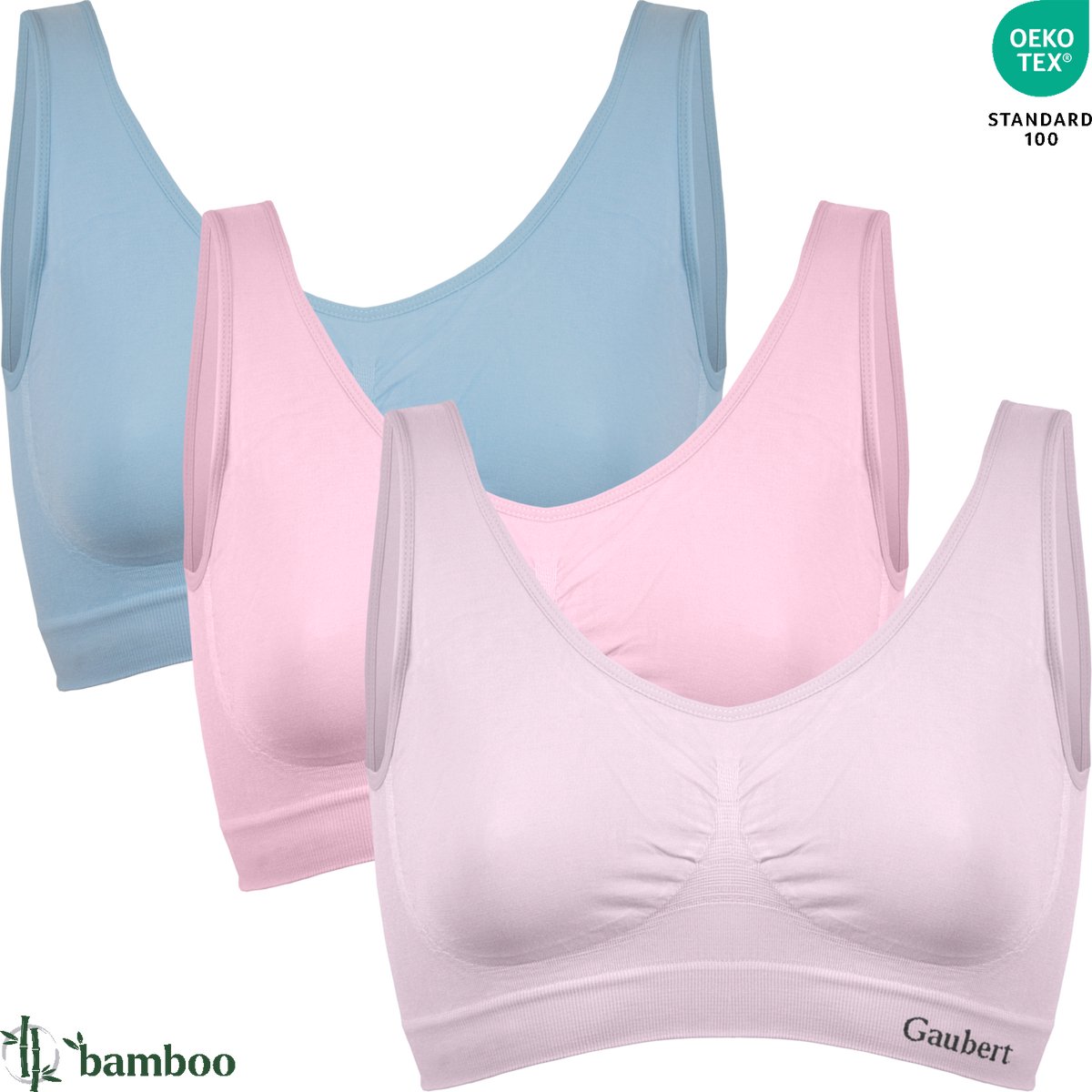 3-Pack Naadloze Bamboe Comfort BH Top - Beha Zonder Beugel - Zonder Vulling - Bamboe Ondergoed - Multikleur - Maat L/XL - GBTW-3106-Mix-2
