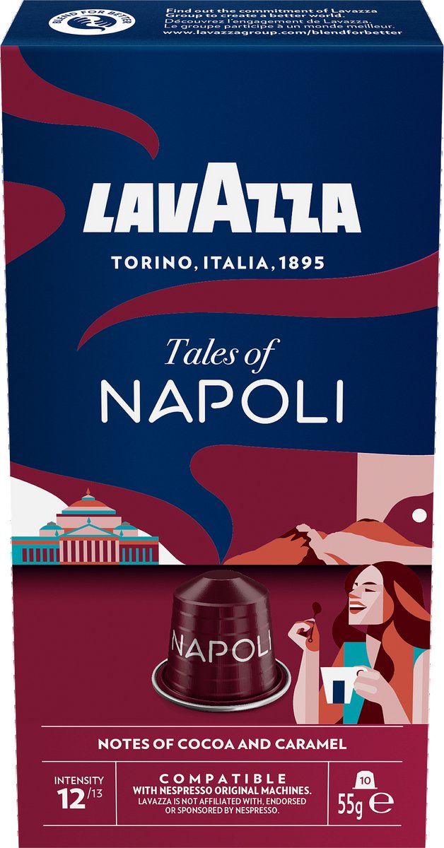 Lavazza Tales of Napoli Koffiecups - 100 Nespresso Cups - Koffie Blend van Arabica & Robusta - Intensiteit: 12/13 - 10 x 10 Aluminium Capsules