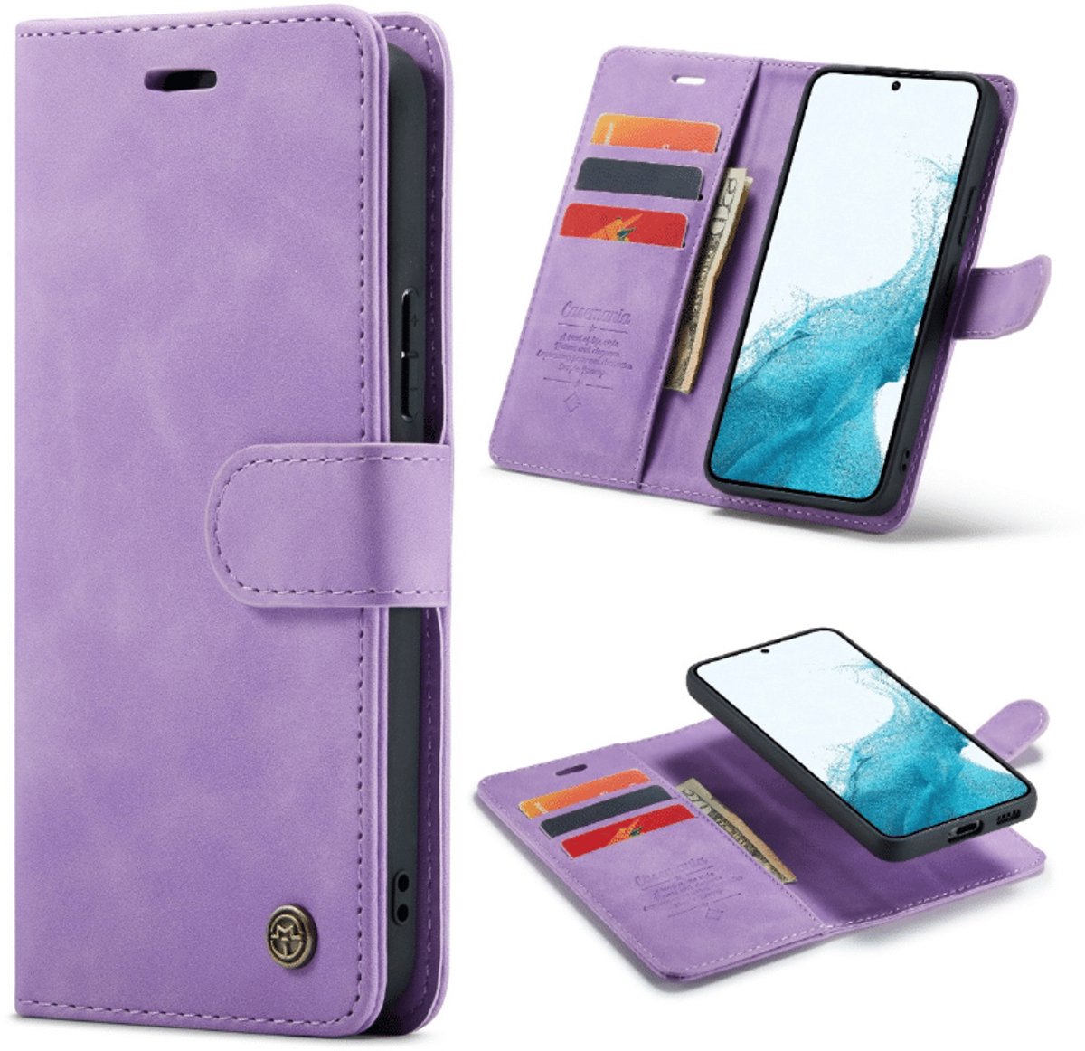 CaseMania – Geschikt voor Samsung S24/S25 – 2 in 1 BookCase – Pasjeshouder – Paars