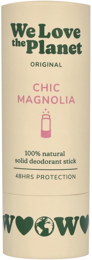 Crème deodorantstick 'Chic Magnolia' van We Love the Planet in kartonnen verpakking.