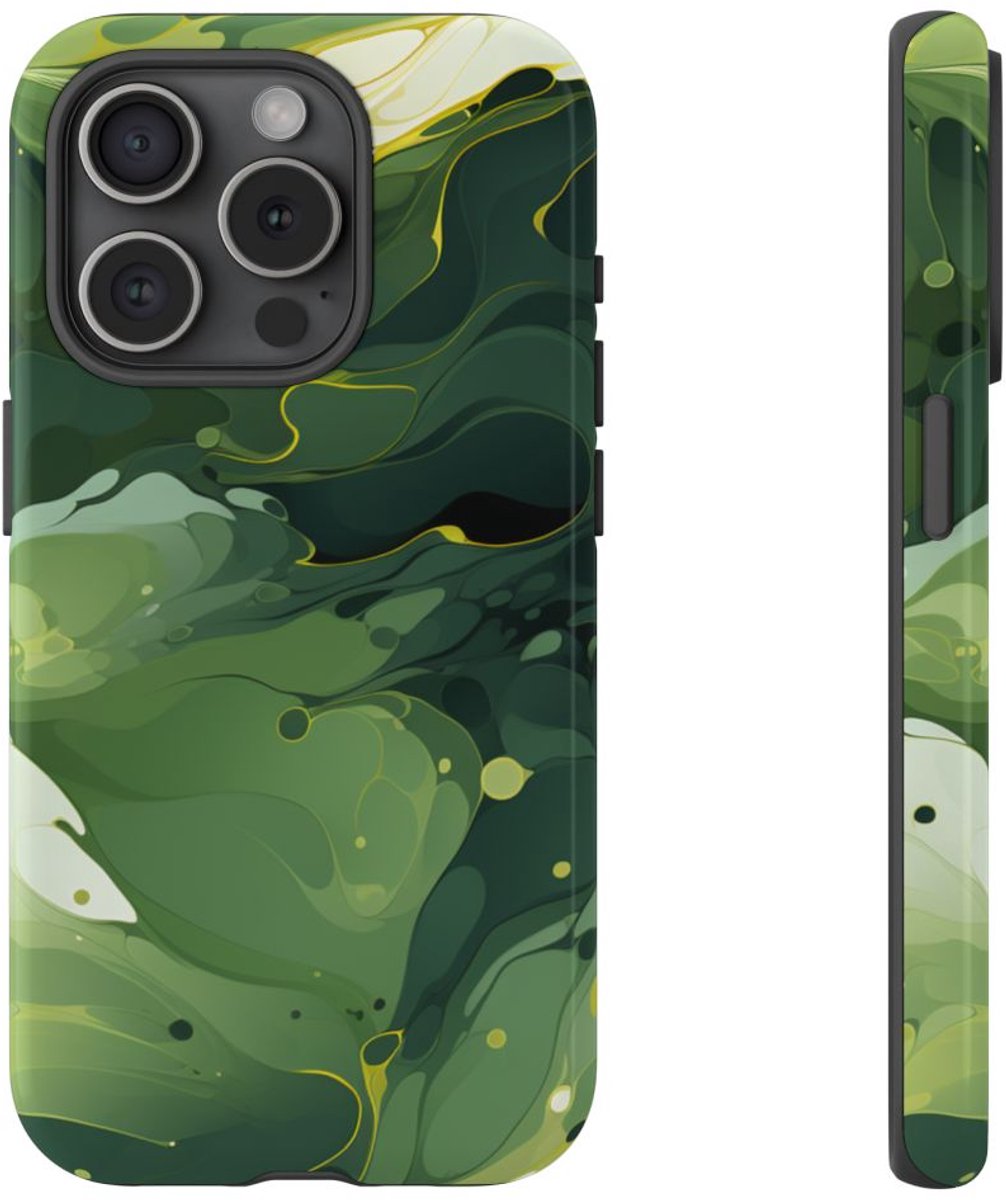 Groene Suminagashi Marmer Abstract – Telefoonhoesje Geschikt voor iPhone 15 Pro