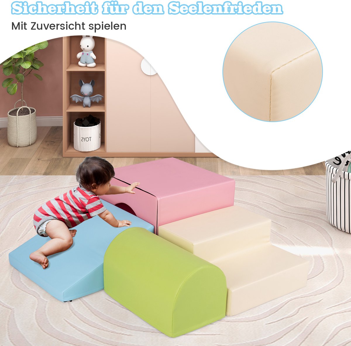 COSTWAY 4-delige Schuimbouwstenen, Zachte Bouwstenen Om Te Klimmen En Ravotten Reuzenbouwstenen Van Schuim Grote Bouwstenen Voor Binnen Voor Baby S En Peuters 360786