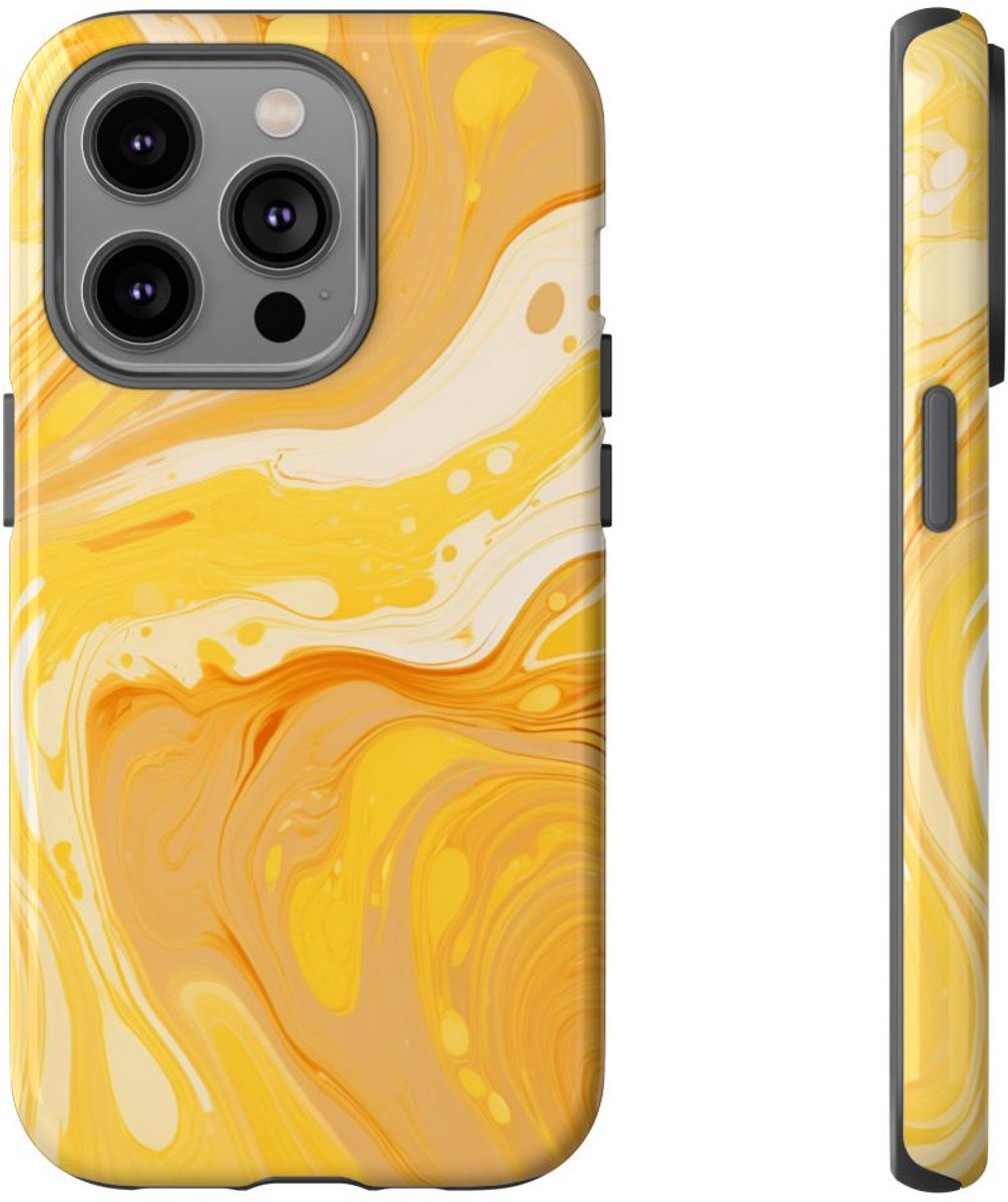 Gouden Gele Abstracte Krullen – Telefoonhoesje Geschikt voor iPhone 14 Pro