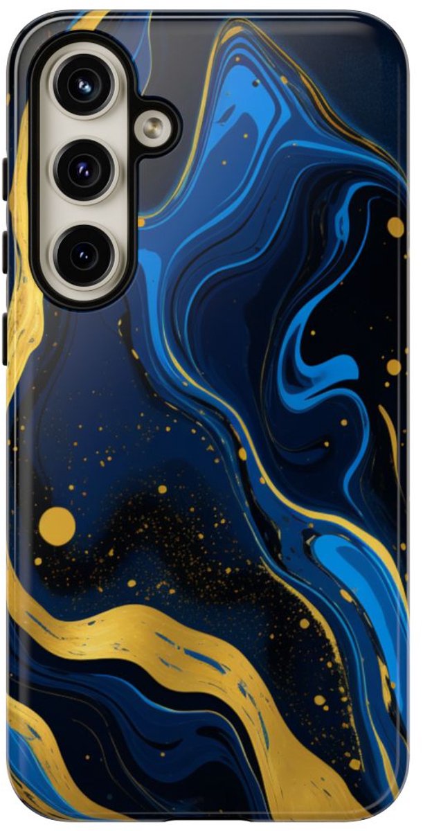 Neonblauw en Goud Marmer Abstract – Telefoonhoesje Geschikt voor Samsung Galaxy S24 Plus