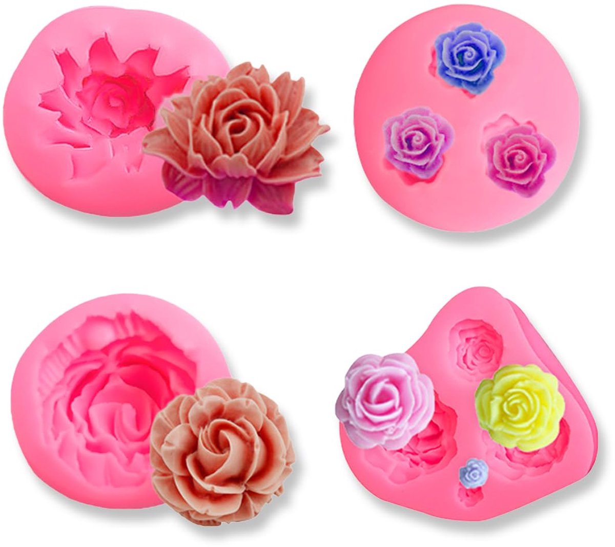 4 - 3D Silikon Mallen - Bloemen en Rozen - Ideaal voor Taartdecoratie