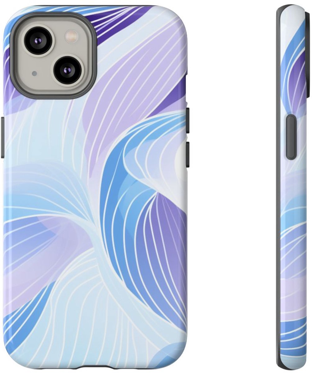 Blauw-Paarse Abstracte Golfpatronen – Telefoonhoesje Geschikt voor iPhone 14