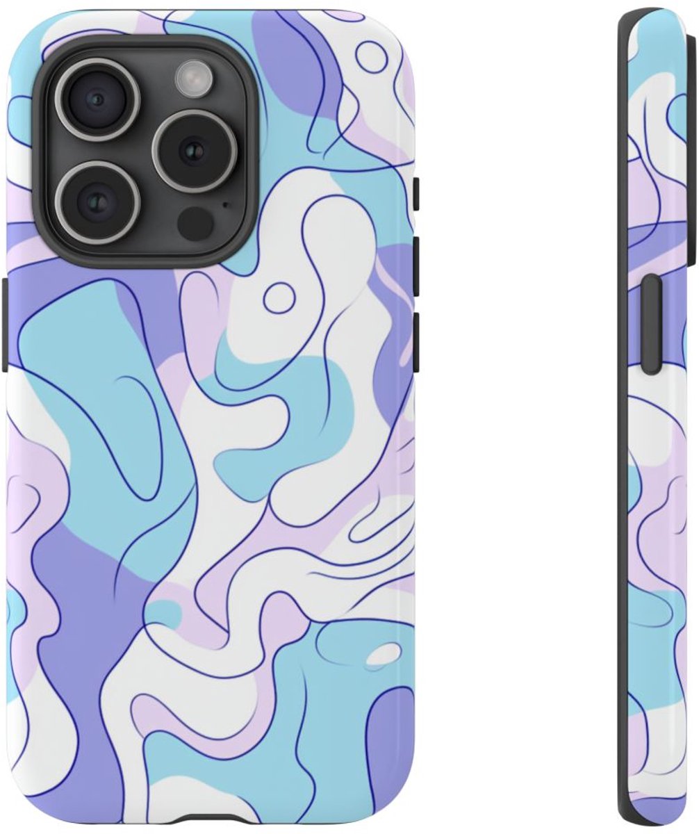 Abstract Blauw-Paars Lijnenspel – Telefoonhoesje Geschikt voor iPhone 15 Pro