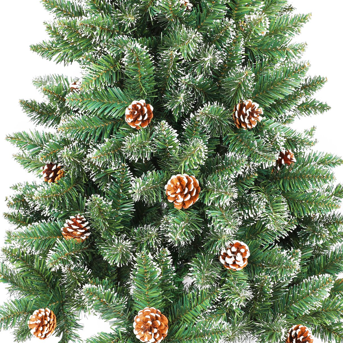 Costway 210 cm kunstkerstboom met verlichting, sneeuw en dennenappels, dennenboom met 8 lichtmodi, 1270 PE PVC takpunten, kerstboom, kunstboom voor Kerstmis voor thuis, kantoor, wit