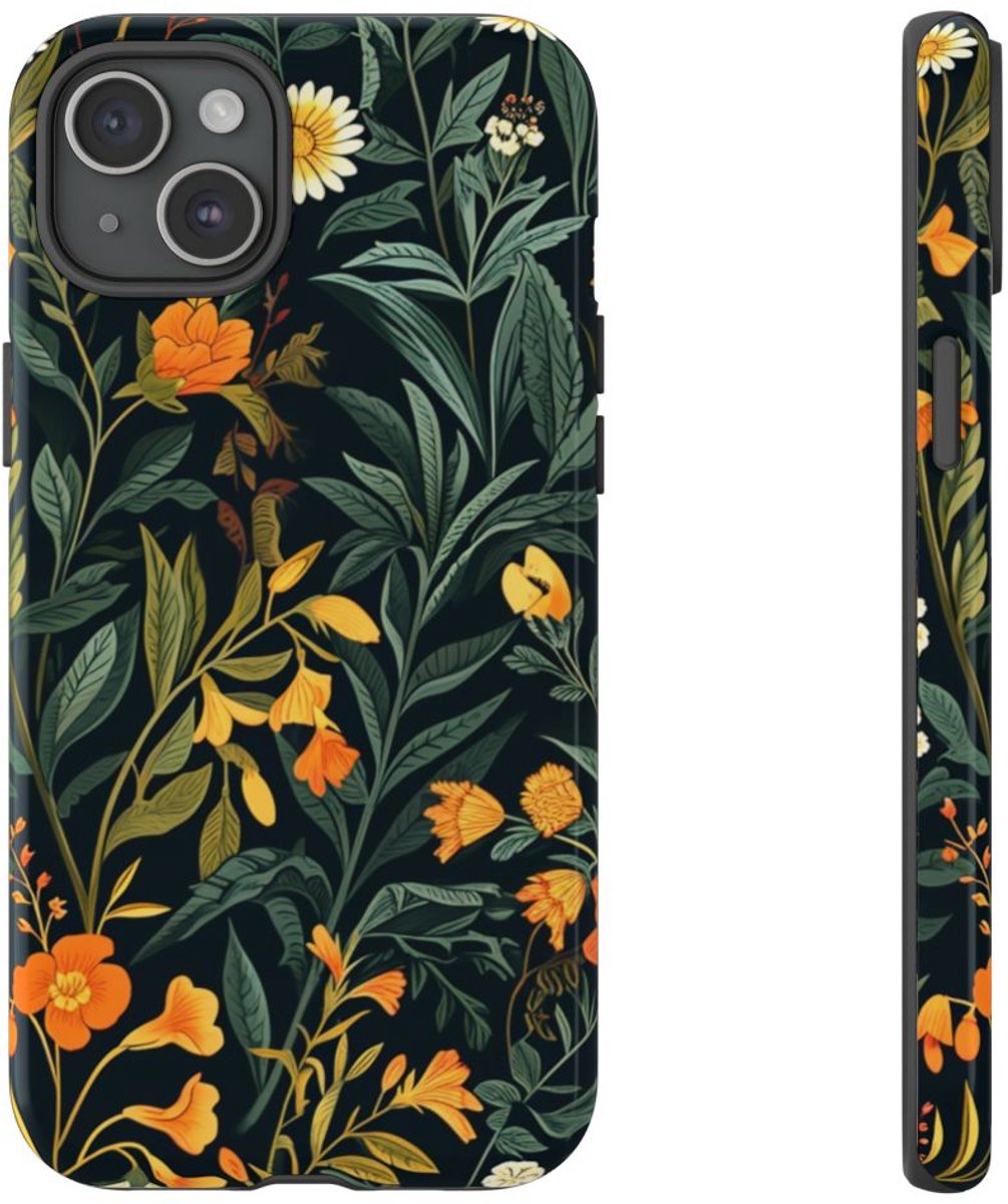 Oranje en Witte Bloemenprint – Telefoonhoesje Geschikt voor iPhone 15 Plus