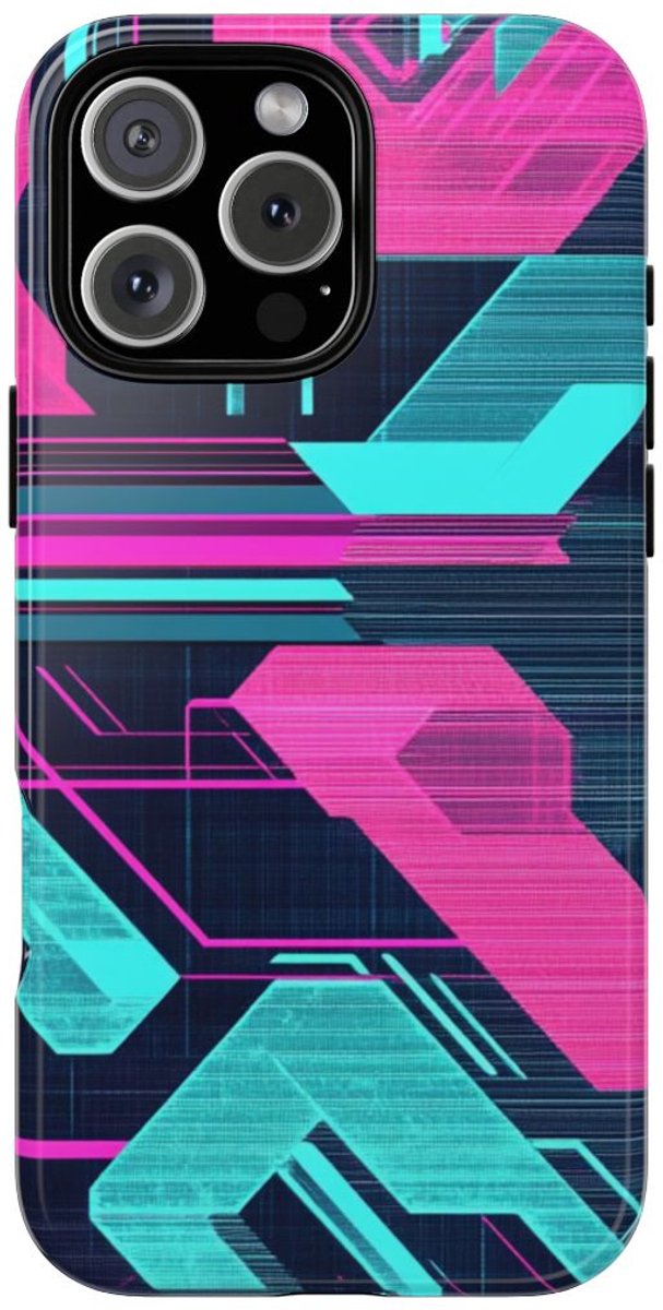 Fel Geometrisch Neonpatroon – Telefoonhoesje Geschikt voor iPhone 16 Pro Max