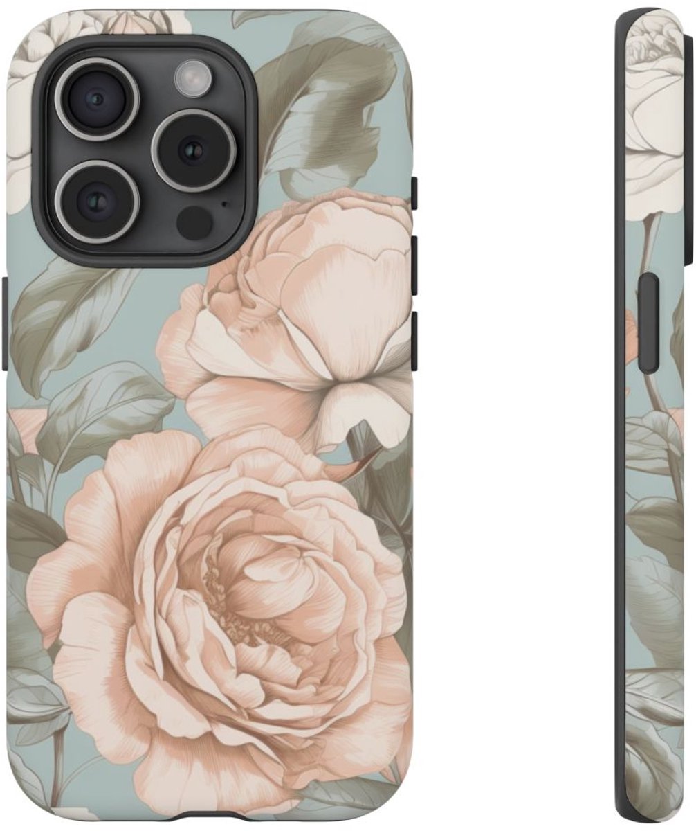 Pastelrozen en Bloemmotief – Telefoonhoesje Geschikt voor iPhone 15 Pro