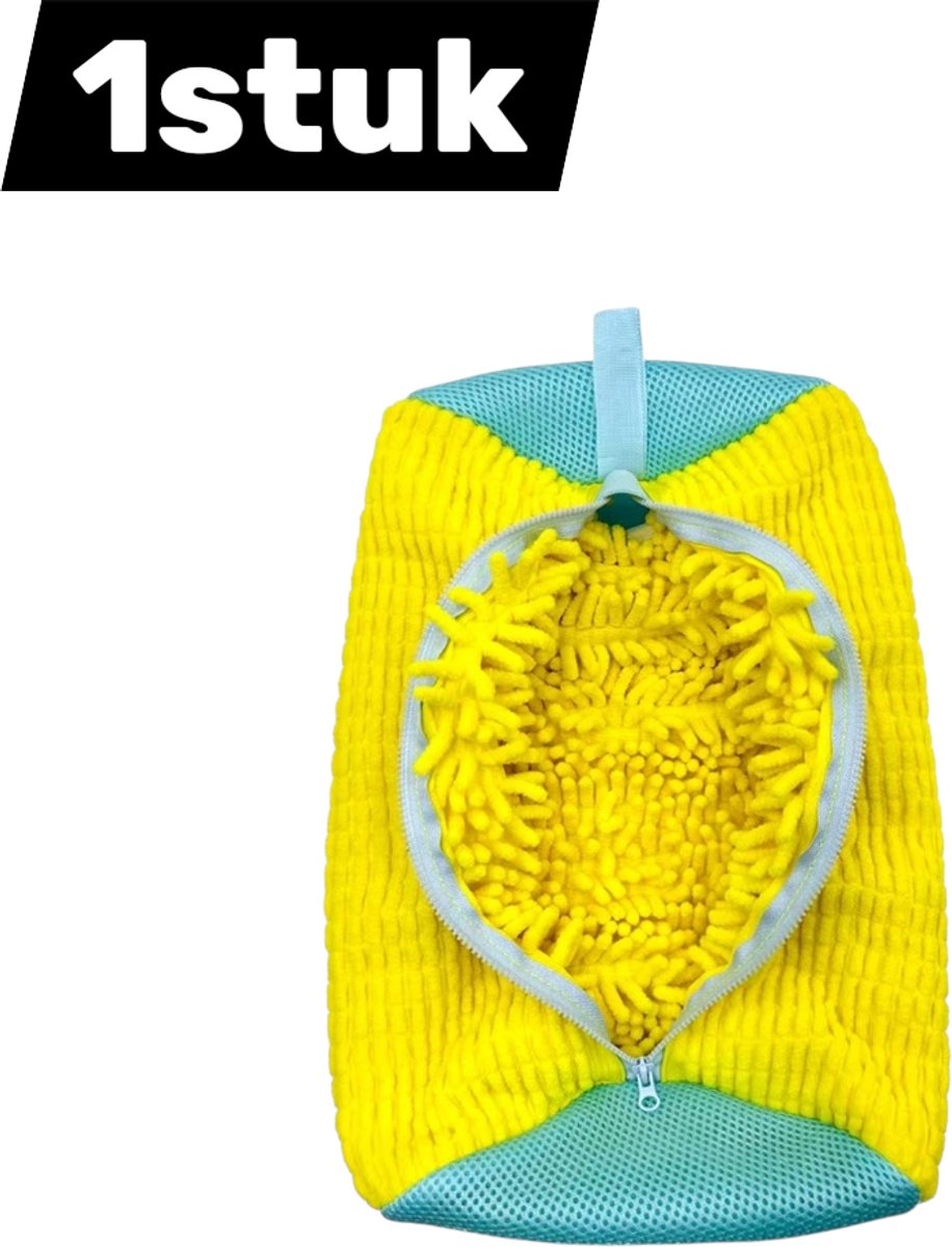 1 stuk - Herbruikbare schoenpoetszak - Chenille mesh schoonmaakzak (geel)