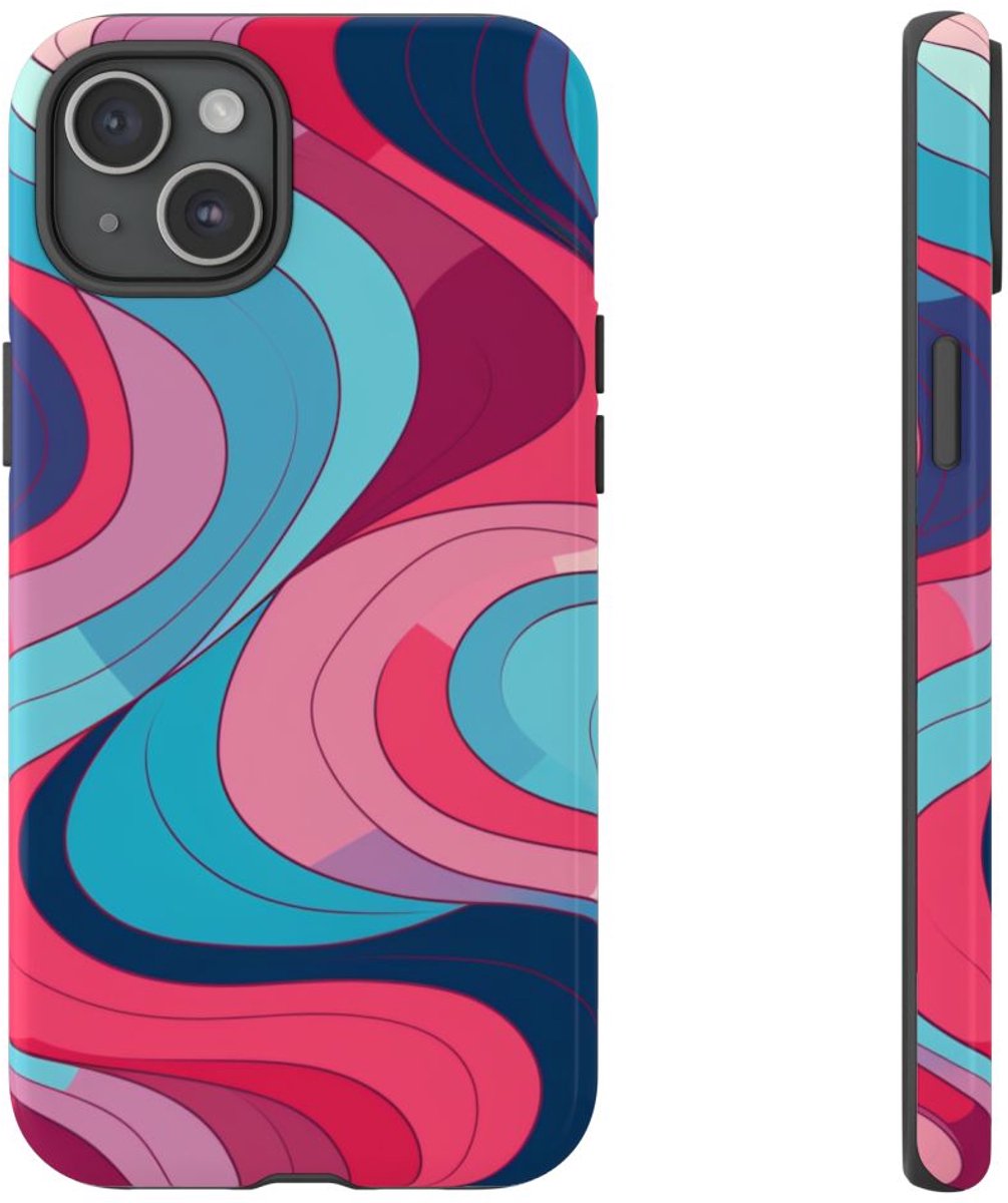 Retro Golvend Abstract Patroon – Telefoonhoesje Geschikt voor iPhone 15 Plus