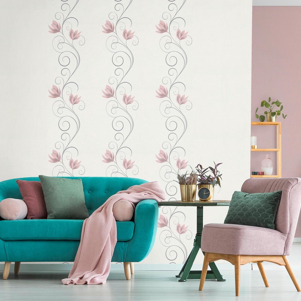 Bloemen behang roze 10009-05 | Ontdek behang online