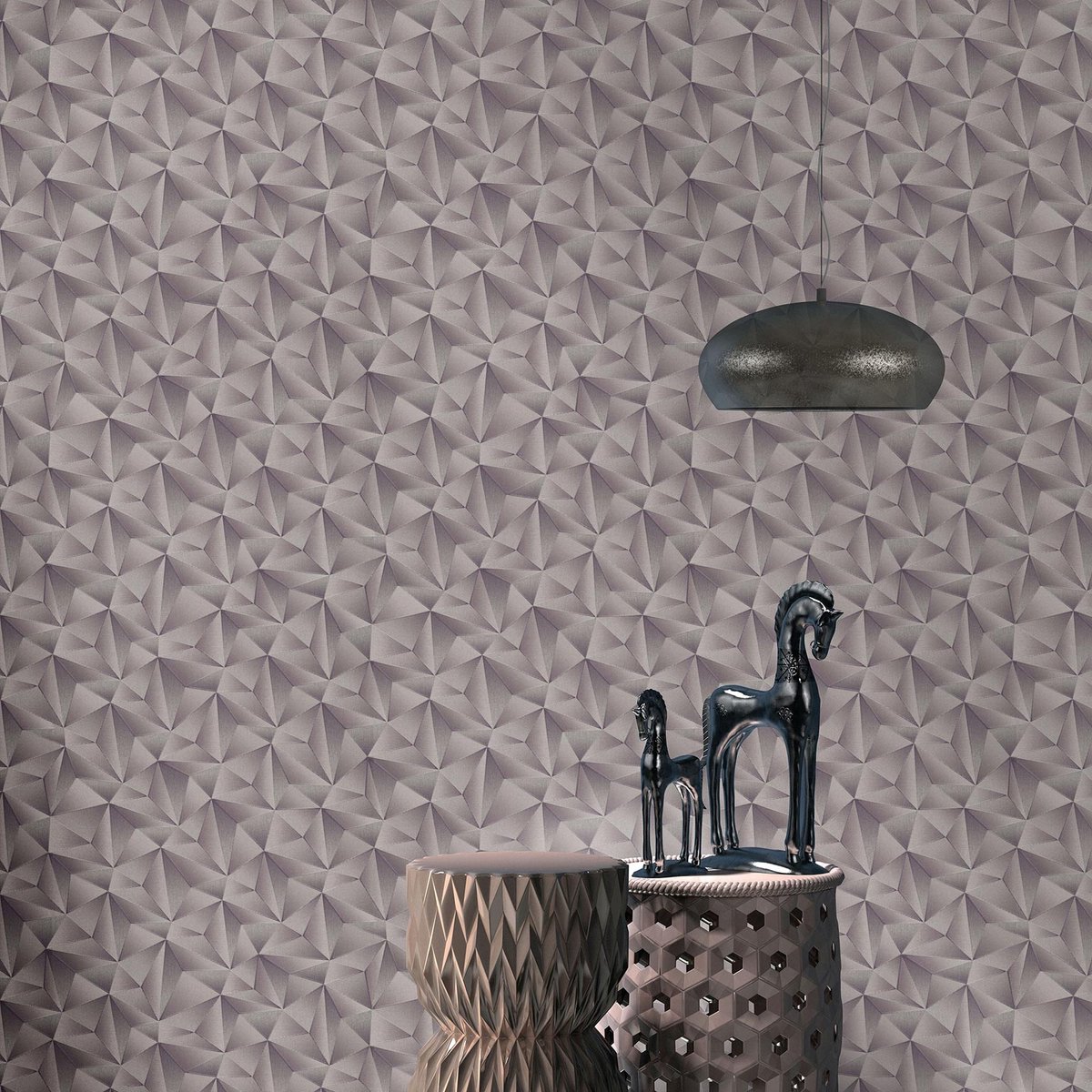 Geometrisch behang grijs, 3D behang woonkamer, BRICOFLOR.nl