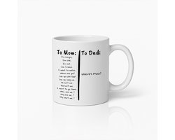 Grappige To Mom To Dad Mok – Hilarische Ouderschap Koffiemok – Leuk Cadeau voor Ouders met Kinderen