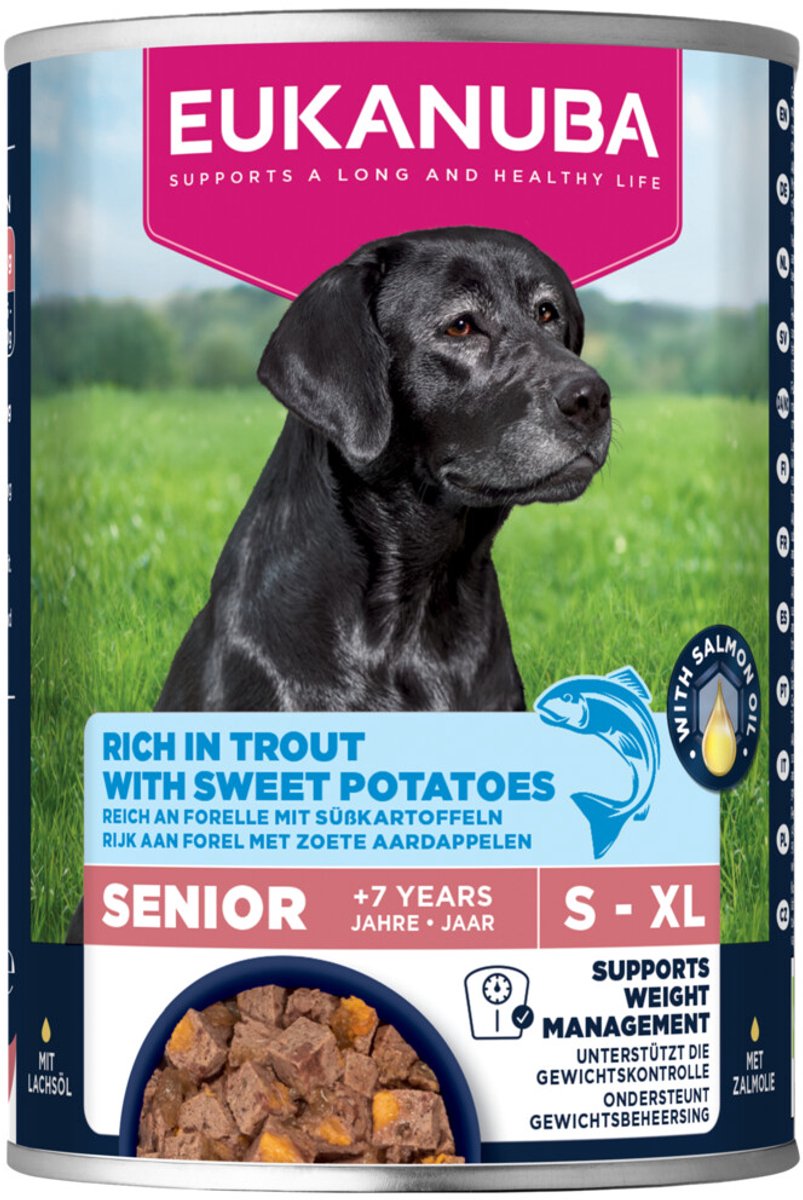 Eukanuba Life Care Dog Hondenvoer Nat Senior Trout & Sweet Potaties – 6 x 400 gr – Voordeelverpakking
