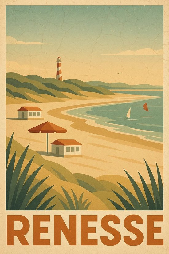 Renesse Poster - Steden Posters - Nederland - Tekst - Strand - Vacantie - Wanddecoratie Woonkamer - 180 gram papier - S6681WV - Formaat 50 x 70cm