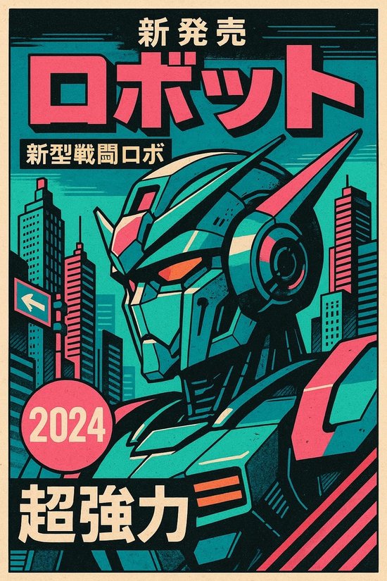 Robot Manga Poster - Sci-Fi Posters - Anime - Japanse - Stad - Wanddecoratie Gamekamer - 180 gram papier - 6703WV - Formaat 60 x 90cm