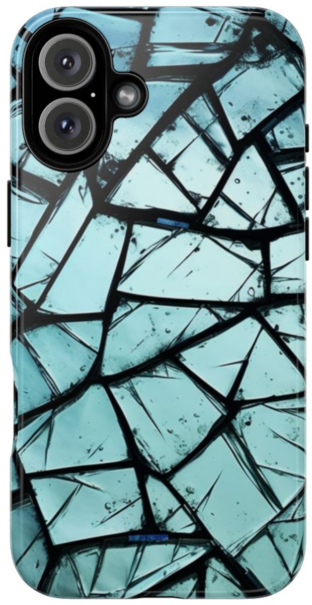 Blauw Gebroken Glaspatroon – Telefoonhoesje Geschikt voor iPhone 16 Plus