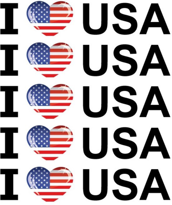 Sticker - 5x - I love USA - 19 x 4 cm - Amerika - landenthema