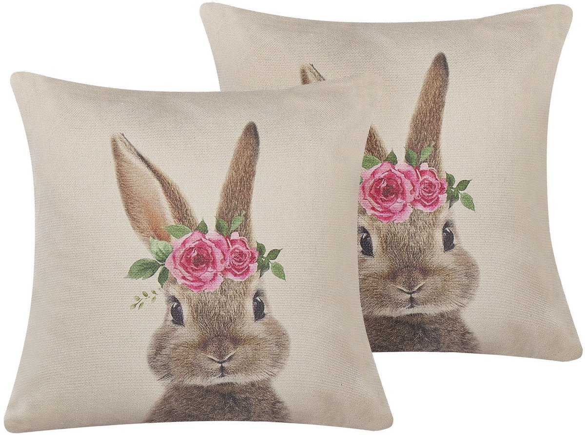 Beliani TULIPA - Sierkussen set van 2 - Taupe - 45 x 45 cm - Polyester Grijs