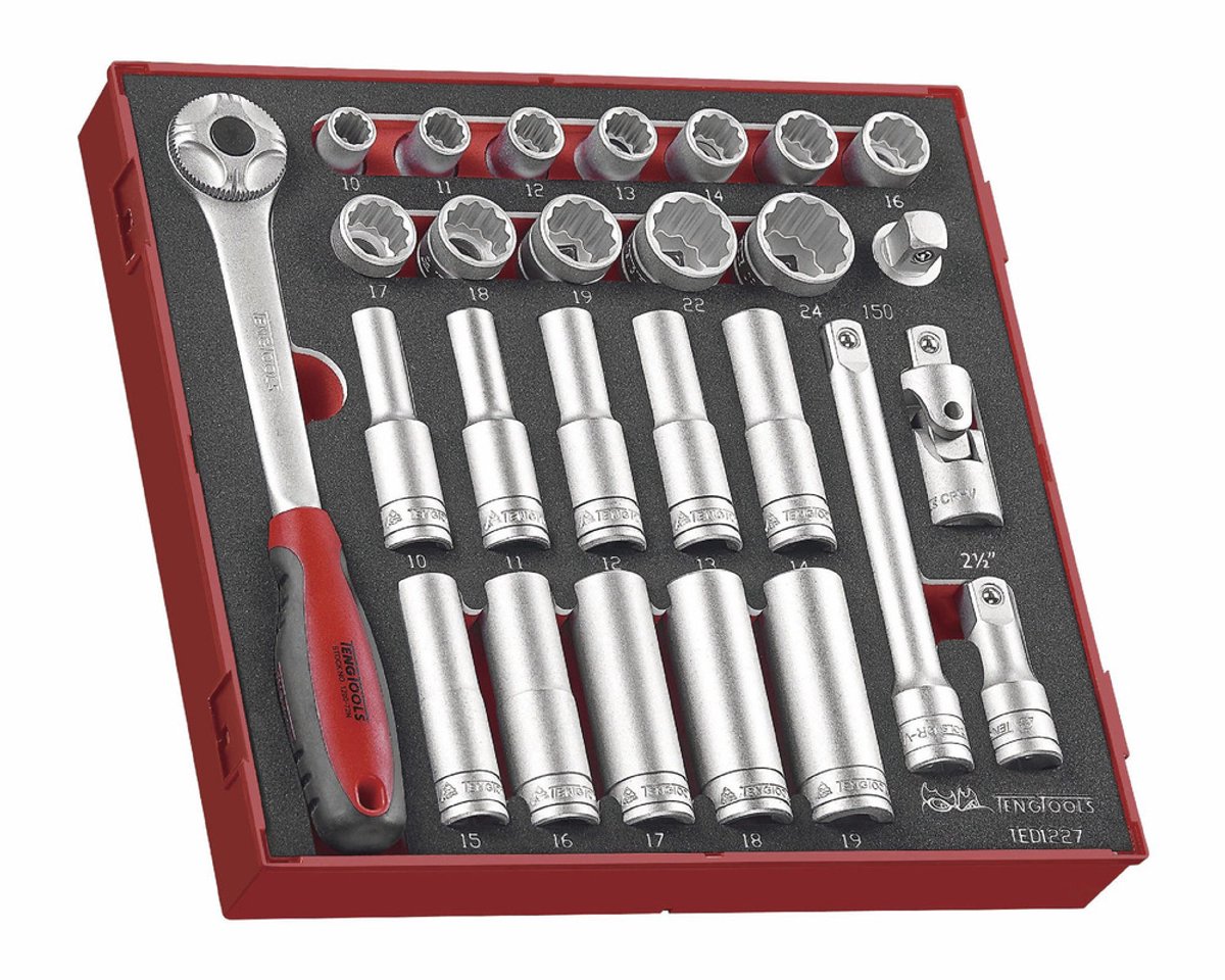 Doppenset Foam2 tray 1/2" 10- 24mm 27 delig Teng Tools