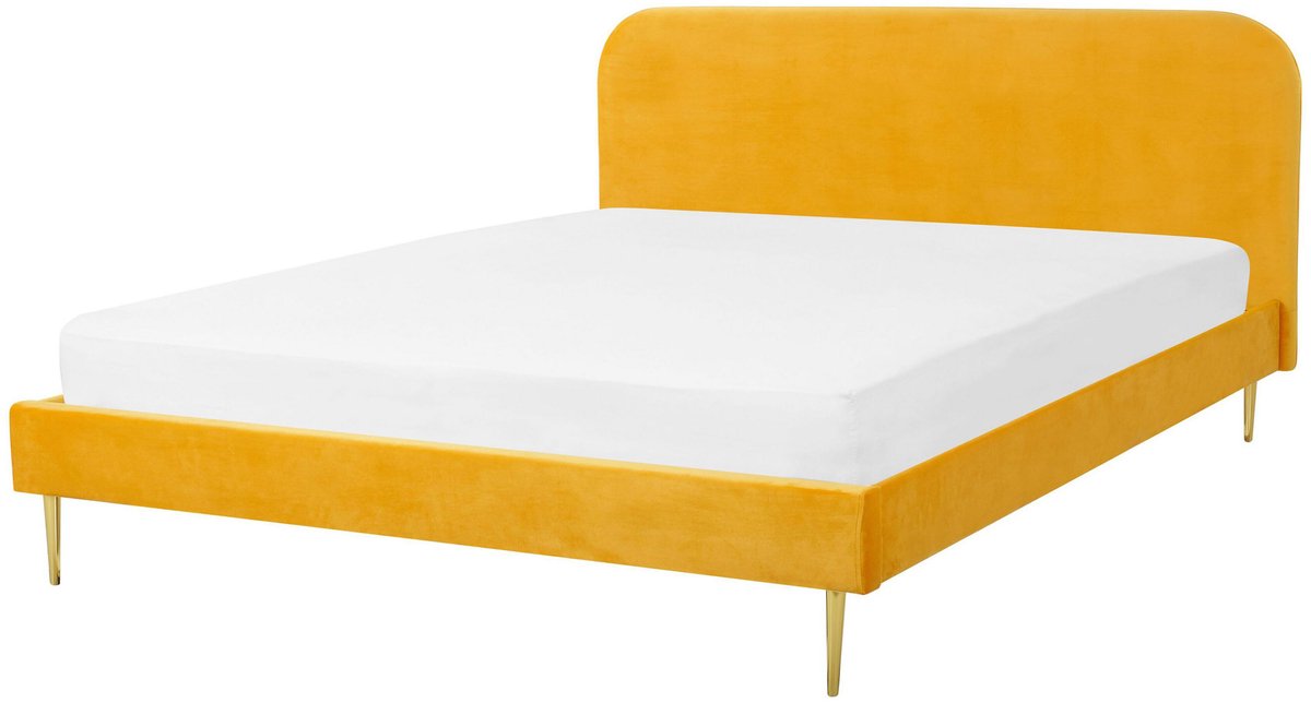 Beliani FLAYAT - Tweepersoonsbed - Geel - 160 x 200 cm - Fluweel