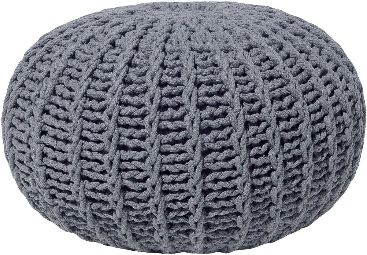 Beliani CONRAD - Poef - Donkergrijs - 50 cm - Katoen