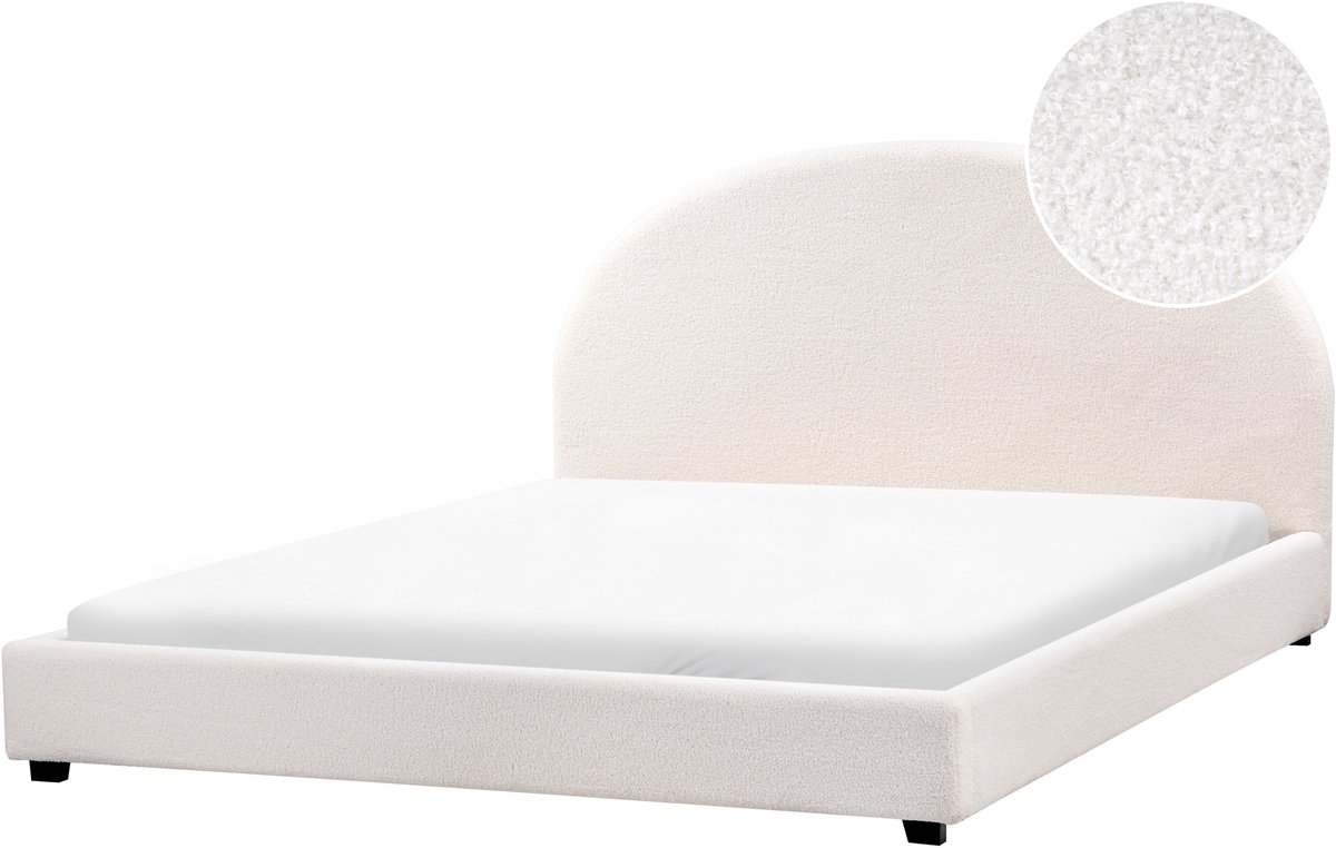 Beliani VAUCLUSE - Tweepersoonsbed - Gebroken wit - 180 x 200 cm - Bouclé