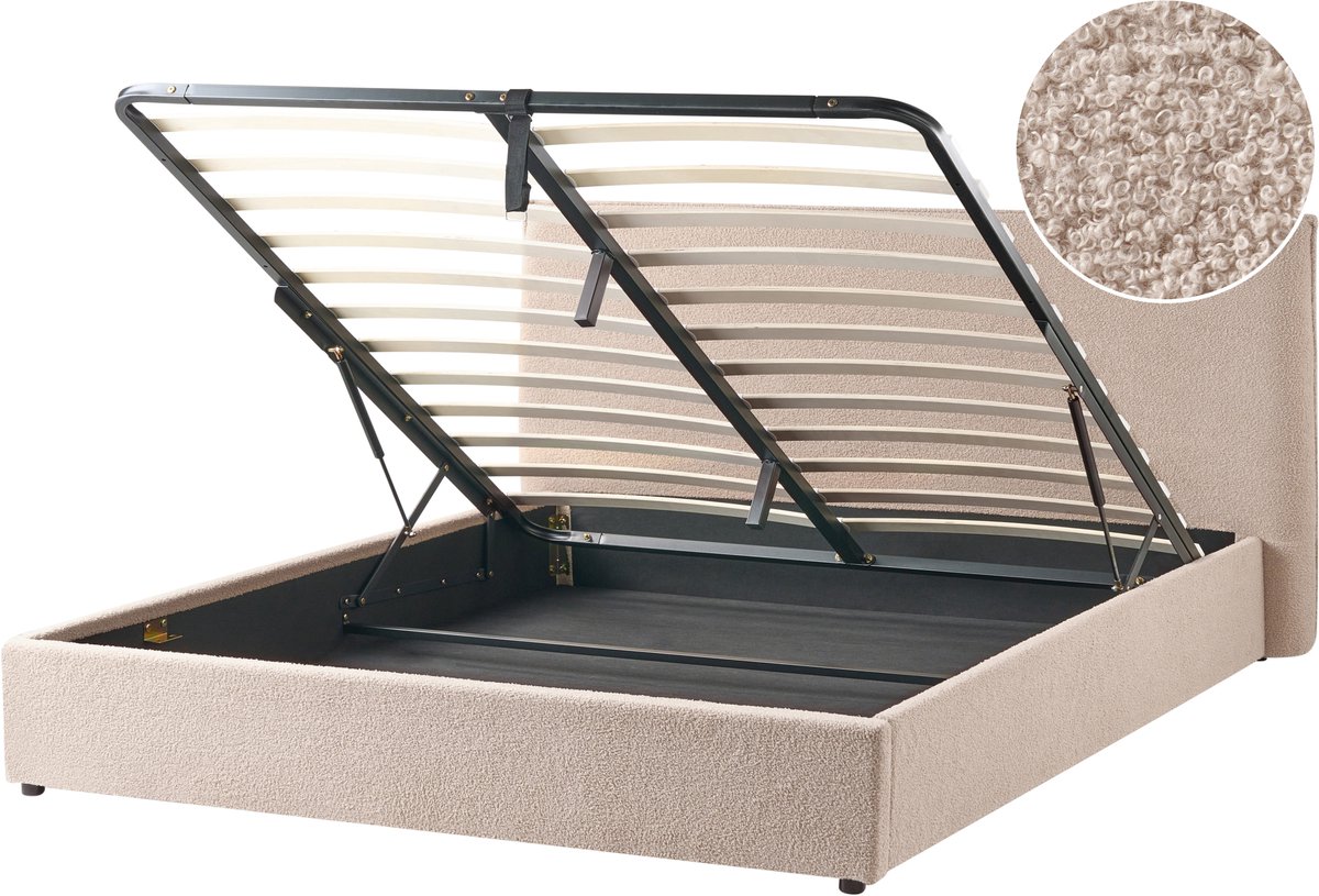 BELIANI LAVAUR - Bed met opbergruimte - Taupe - 180 x 200 cm - Bouclé